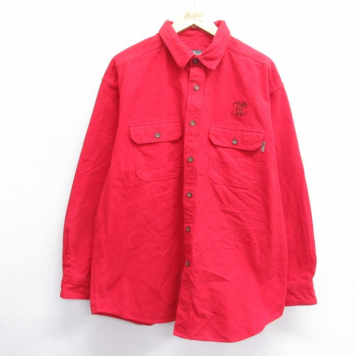 XL★古着 ウールリッチ WOOLRICH 長袖 ヘビー フランネル シャツ メンズ 大きいサイズ コットン 赤 レッド 24nov27 中古 トップス