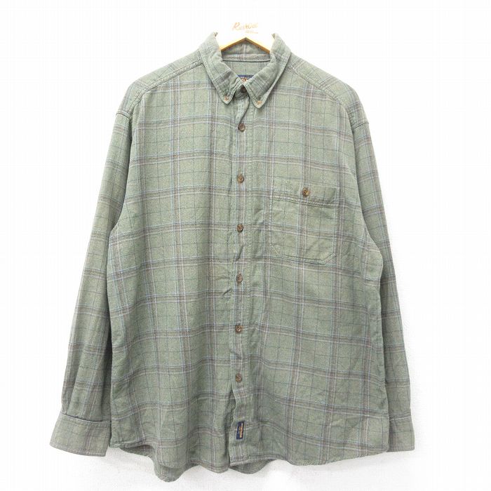 XL★古着 ウールリッチ WOOLRICH 長袖 フランネル シャツ メンズ 大きいサイズ コットン ボタンダウン 濃緑他 グリーン チェック 24nov28 中古 トップス