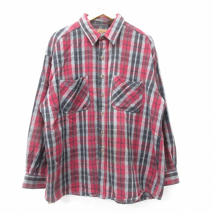 XL★古着 セントジョンズベイ 長袖 ヘビー フランネル シャツ メンズ 大きいサイズ コットン エンジ他 チェック 24nov28 中古 トップス