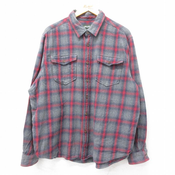 XL★古着 エディーバウアー 長袖 フランネル シャツ メンズ 大きいサイズ コットン グレー他 チェック 24nov28 中古 トップス