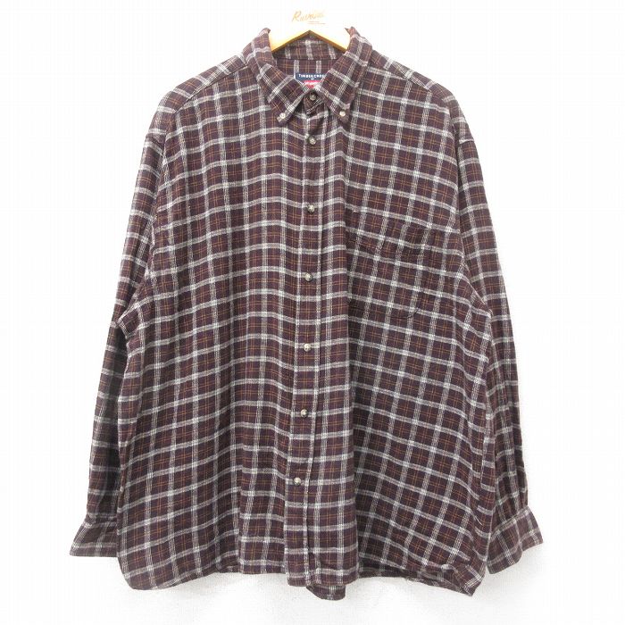 XL★古着 ラングラー Wrangler 長袖 フランネル シャツ メンズ 大きいサイズ コットン ボタンダウン 茶他 ブラウン チェック 24nov28 中古 トップス