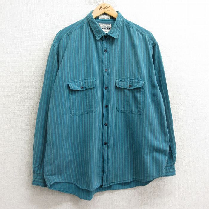 XL★古着 リーバイス Levis 長袖 フランネル シャツ メンズ 90年代 90s コットン 緑他 グリーン ストライプ 24nov28 中古 トップス