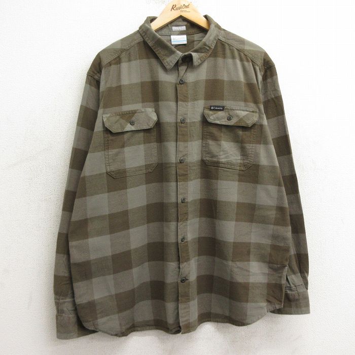 XL★古着 コロンビア COLUMBIA 長袖 フランネル シャツ メンズ 濃緑系他 グリーン チェック 24nov28 中古 トップス