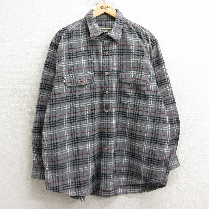 XL★古着 長袖 ヘビー フランネル シャツ メンズ 大きいサイズ コットン グレー他 チェック 24nov28 中古 トップス