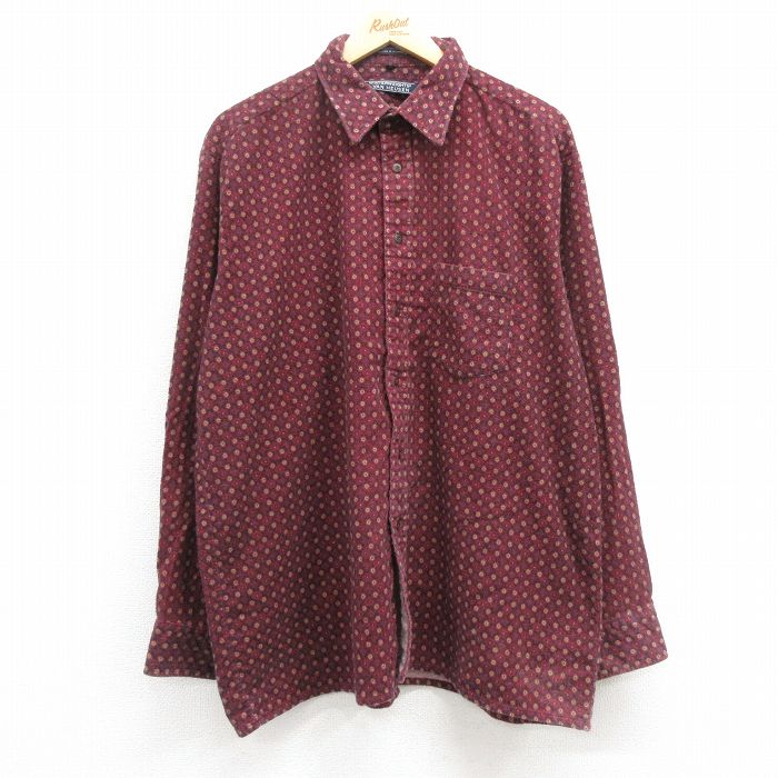 XL★古着 バンヒューセン 長袖 フランネル シャツ メンズ 90年代 90s 大きいサイズ コットン エンジ 24dec05 中古 トップス