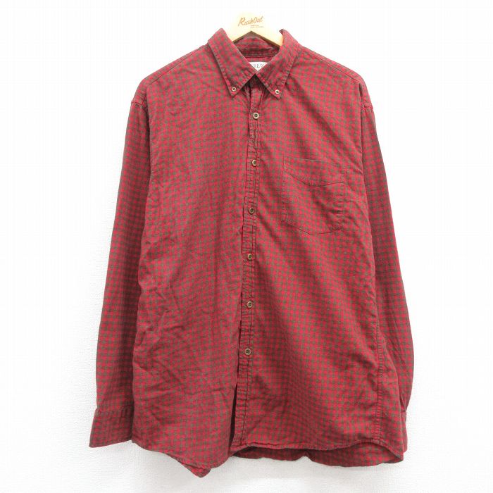 L★古着 ジェイクルー J.CREW 長袖 フランネル シャツ メンズ 00年代 00s コットン ボタンダウン 赤他 レッド チェック 24dec05 中古 トップス