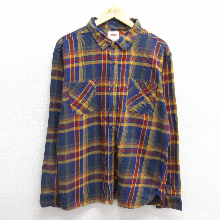 L★古着 リーバイス Levis 長袖 フランネル シャツ メンズ コットン 紺他 ネイビー チェック 24dec05 中古 トップス