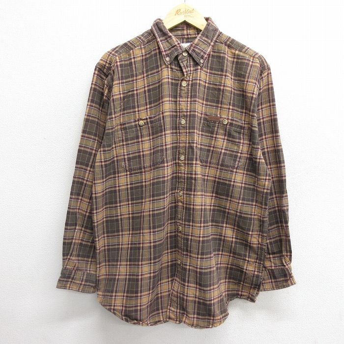 XL★古着 カーハート Carhartt 長袖 フランネル シャツ メンズ コットン 茶他 ブラウン チェック 24dec05 中古 トップス