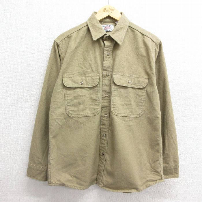 XL★古着 長袖 ヘビー フランネル シャツ メンズ 80年代 80s コットン USA製 ベージュ カーキ 【spe】 24dec07 中古 トップス