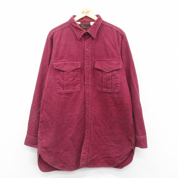 XL★古着 エディーバウアー 長袖 ヘビー フランネル シャツ メンズ 90年代 90s ロング丈 コットン エンジ 24dec09 中古 トップス