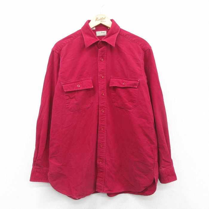 XL★古着 エルエルビーン LLBEAN 長袖 ヘビー フランネル シャツ メンズ 80年代 80s コットン USA製 エンジ 24dec09 中古 トップス