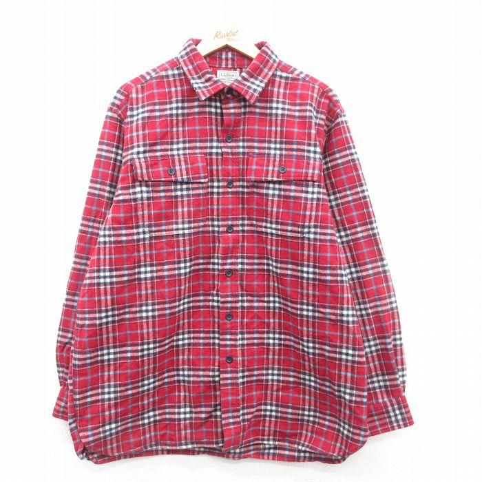 【50%OFF】XL★古着 エルエルビーン LLBEAN 長袖 フランネル シャツ メンズ 00年代 00s ロング丈 コットン 赤他 レッド チェック 24dec09 中古 トップス
