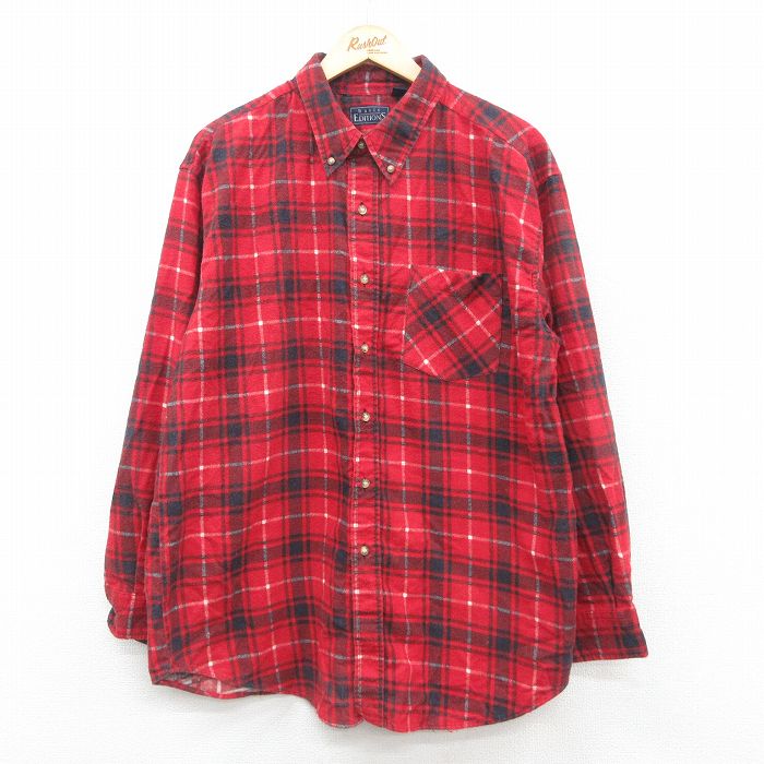 L★古着 ベーシックエディションズ 長袖 フランネル シャツ メンズ 00年代 00s 赤他 レッド チェック 24dec09 中古 トップス