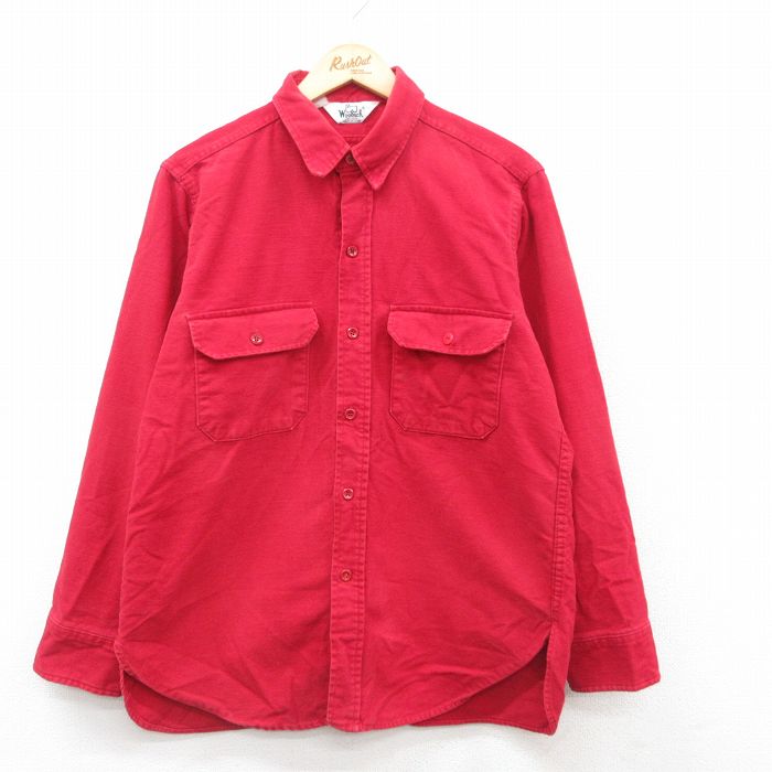 L★古着 ウールリッチ WOOLRICH 長袖 ヘビー フランネル シャツ メンズ 80年代 80s USA製 赤 レッド 24dec09 中古 トップス