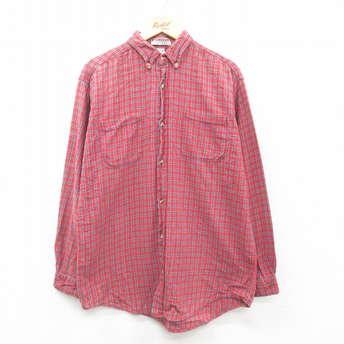 L★古着 マックレガー 長袖 フランネル シャツ メンズ 90年代 90s コットン ボタンダウン 赤他 レッド チェック 24dec09 中古 トップス