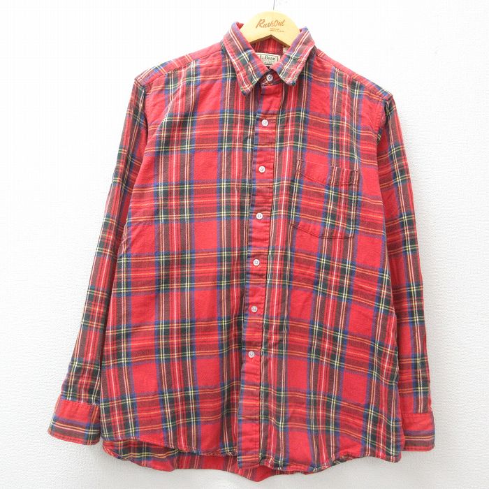 L★古着 エルエルビーン LLBEAN 長袖 フランネル シャツ メンズ 80年代 80s コットン USA製 赤他 レッド タータン チェック 24dec16 中古 トップス