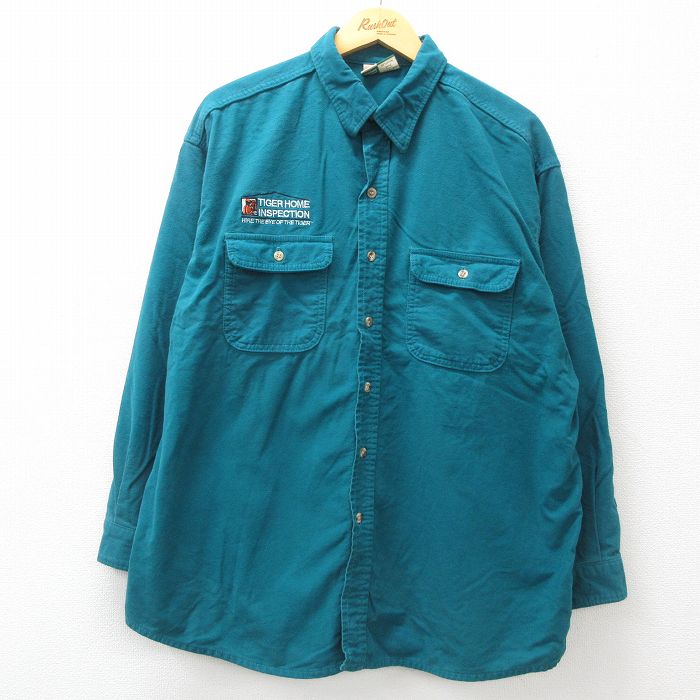 XL★古着 Wear Guard 長袖 ヘビー フランネル シャツ メンズ 90年代 90s TIGER HOME 大きいサイズ コットン USA製 青緑系 【spe】 24dec16 中古 トップス