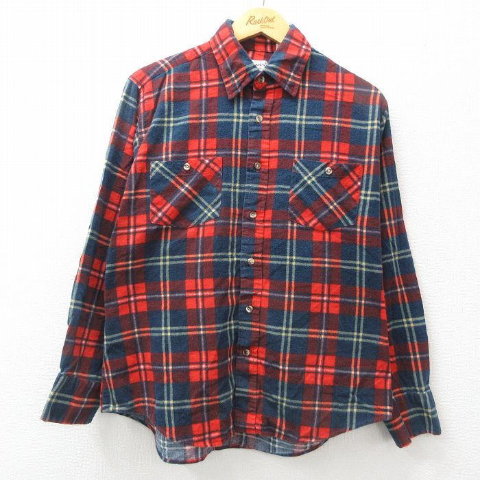 【50%OFF】XL★古着 長袖 フランネル シャツ メンズ 90年代 90s コットン 赤他 レッド チェック 24dec16 中古 トップス