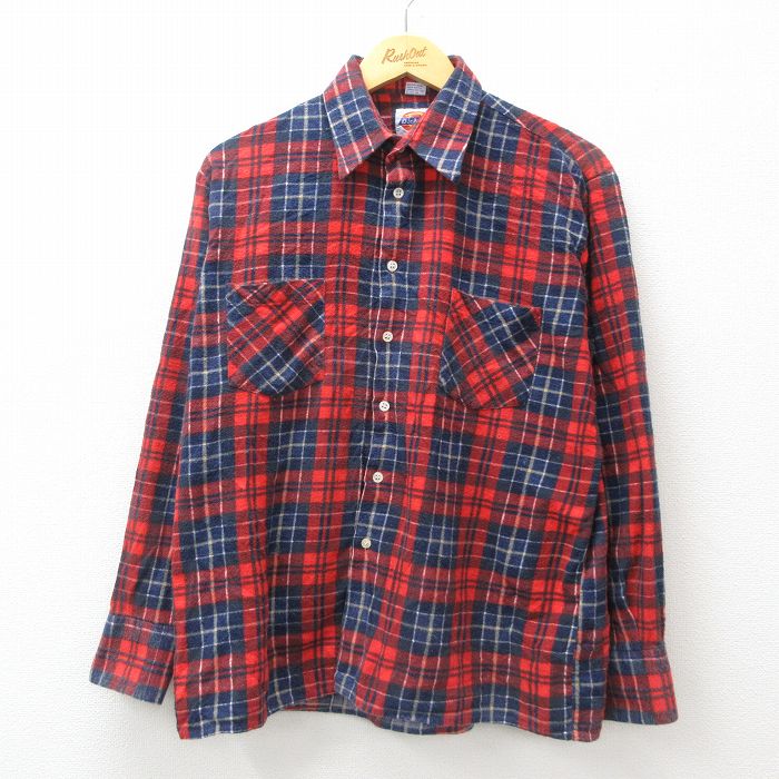 L★古着 ディッキーズ Dickies 長袖 フランネル シャツ メンズ 90年代 90s コットン 赤他 レッド チェック 24dec16 中古 トップス