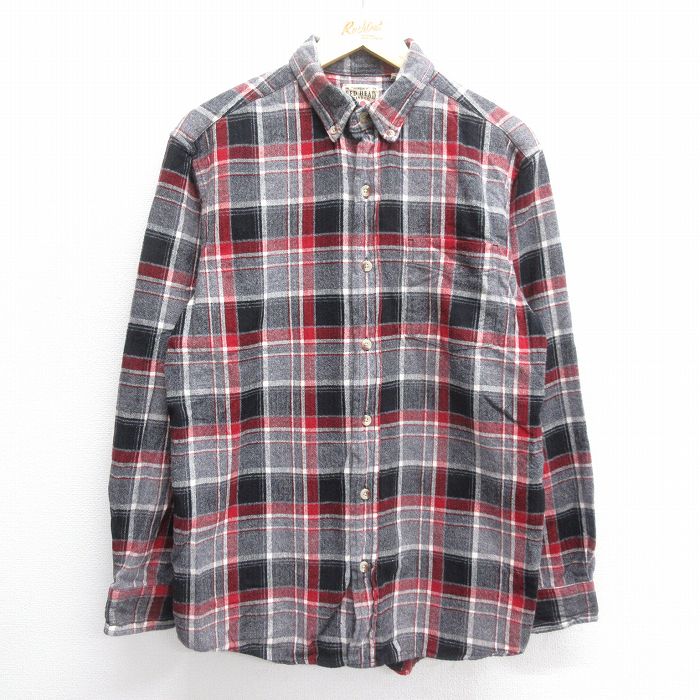 M★古着 レッドヘッド 長袖 ヘビー フランネル シャツ メンズ コットン ボタンダウン グレー他 チェック 24dec16 中古 トップス