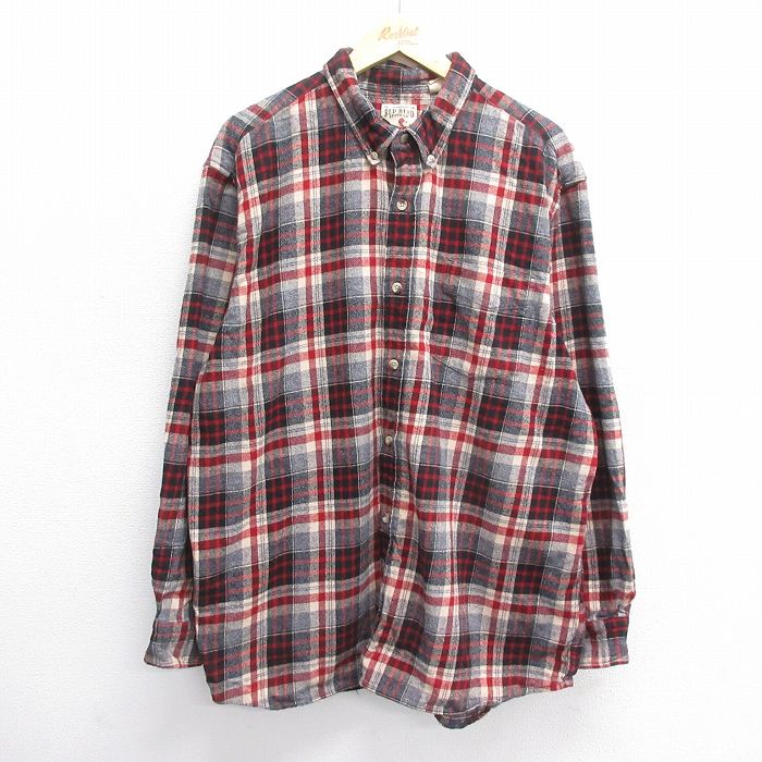 XL★古着 レッドヘッド 長袖 ヘビー フランネル シャツ メンズ 大きいサイズ ロング丈 コットン ボタンダウン 赤他 レッド チェック 24dec16 中古 トップス