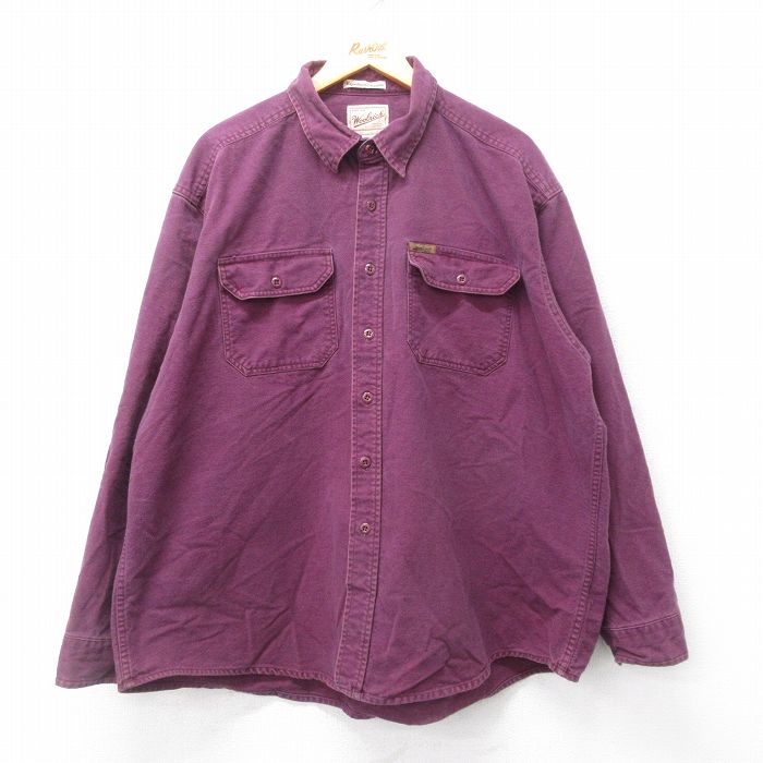 【20%OFF】XL★古着 ウールリッチ WOOLRICH 長袖 ヘビー フランネル シャツ メンズ 00年代 00s 大きいサイズ ロング丈 コットン 紫 パープル 24dec17 中古 トップス