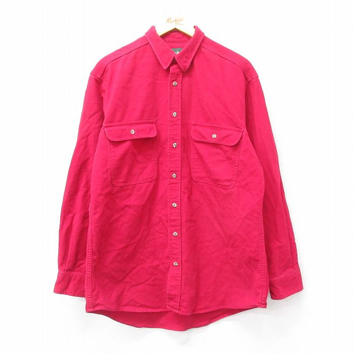 XL★古着 長袖 ヘビー フランネル シャツ メンズ 00年代 00s ロング丈 コットン 赤 レッド 24dec17 中古 トップス
