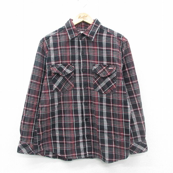M★古着 ディッキーズ Dickies 長袖 ヘビー フランネル シャツ メンズ コットン 黒他 ブラック チェック 24dec17 中古 トップス