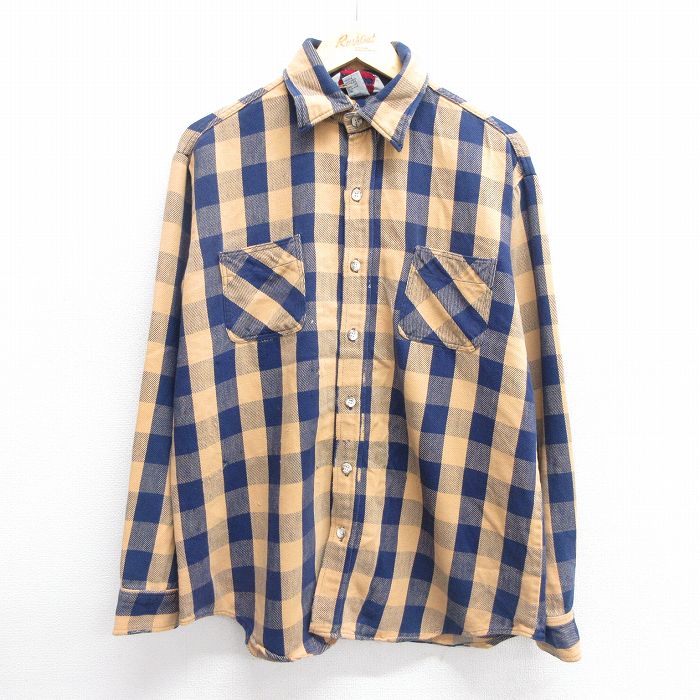 XL★古着 ビッグマック 長袖 ヘビー フランネル シャツ メンズ 80年代 80s ボロ コットン USA製 紺他 ネイビー バッファロー チェック 【spe】 24dec23 中古 トップス