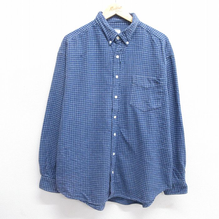 XL★古着 オールドネイビー OLD NAVY 長袖 フランネル シャツ メンズ 大きいサイズ コットン 紺他 ネイビー チェック 24dec23 中古 トップス