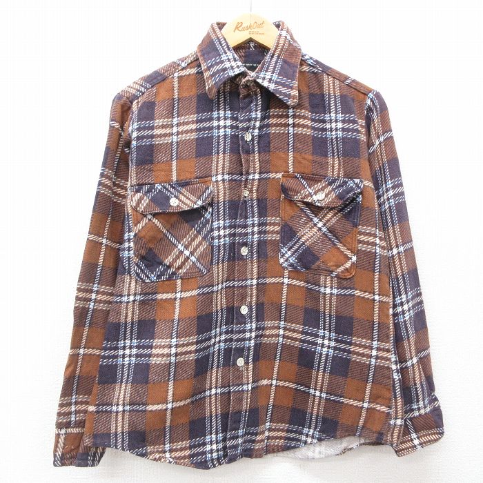 M★古着 長袖 フランネル シャツ メンズ 90年代 90s USA製 茶他 ブラウン チェック 24dec25 中古 トップス