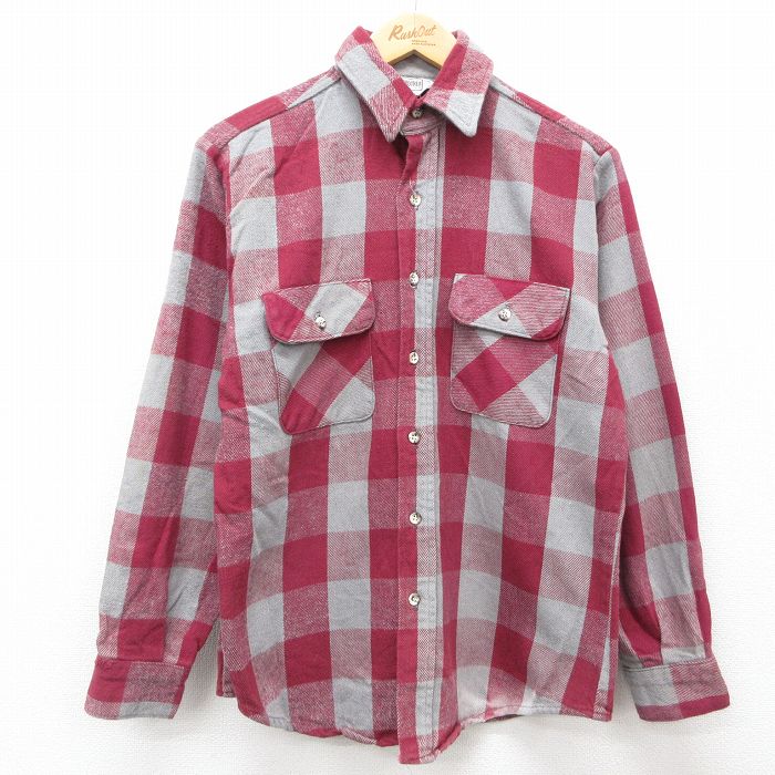M★古着 ファイブブラザー 長袖 ヘビー フランネル シャツ メンズ 80年代 80s コットン USA製 グレー他 バッファロー チェック 【spe】 24dec26 中古 トップス