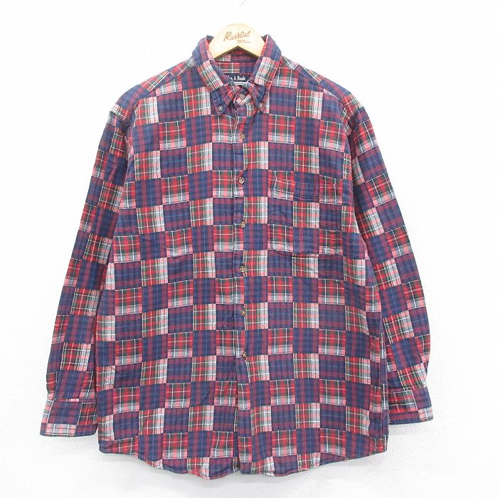 【20%OFF】L★古着 長袖 ヘビー フランネル シャツ メンズ コットン 紺他 ネイビー チェック 25jan14 中古 トップス