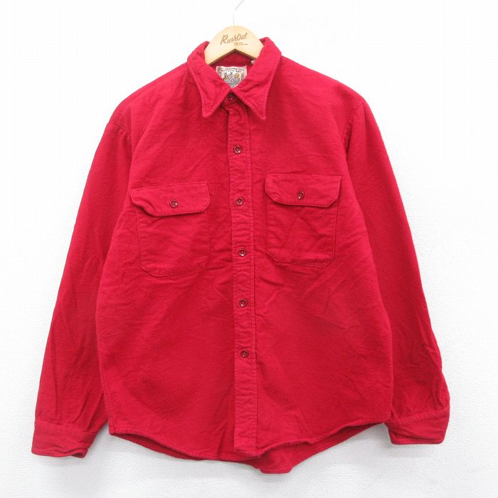 【50%OFF】L★古着 長袖 ヘビー フランネル シャツ メンズ 90年代 90s 赤 レッド 25jan14 中古 トップス