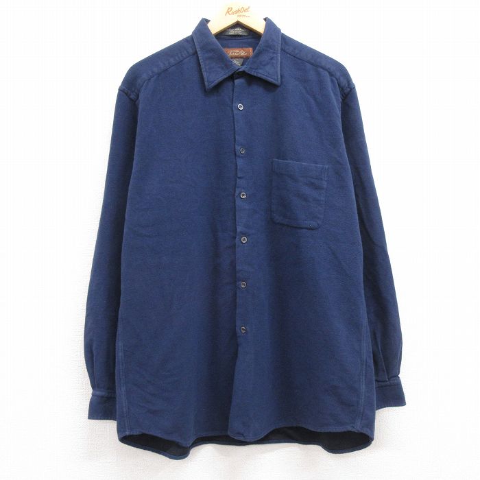 XL★古着 長袖 フランネル シャツ メンズ 00年代 00s 大きいサイズ コットン イタリア製 紺 ネイビー 25jan14 中古 トップス