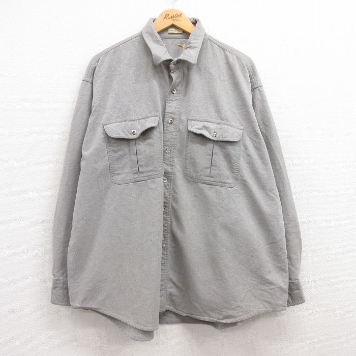 XL★古着 長袖 ヘビー フランネル シャツ メンズ 80年代 80s 大きいサイズ グレー 霜降り 25jan14 中古 トップス