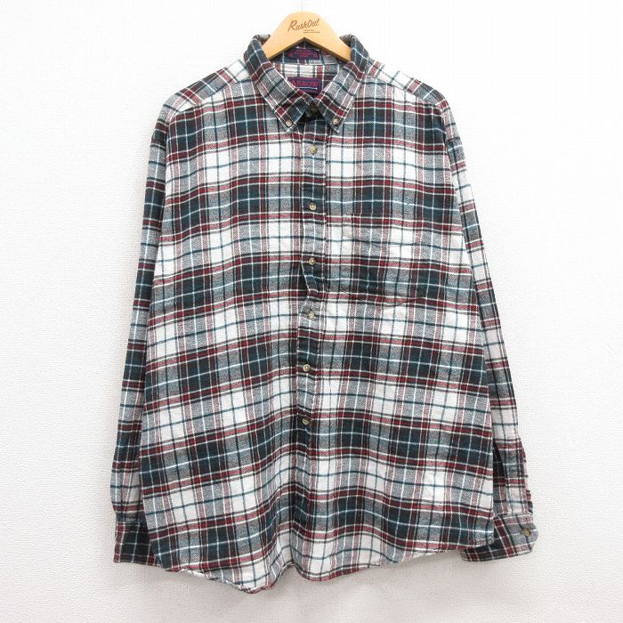XL★古着 アロー 長袖 フランネル シャツ メンズ 90年代 90s 大きいサイズ コットン ボタンダウン 白他 ホワイト チェック 25jan14 中古 トップス