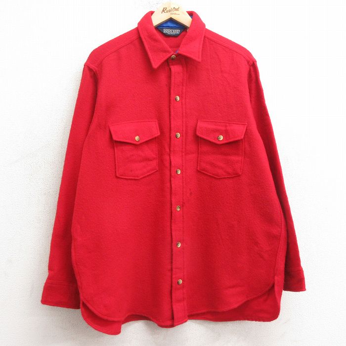 【20%OFF】XL★古着 ランズエンド 長袖 ウール シャツ メンズ 90年代 90s USA製 赤 レッド 25jan14 中古 トップス