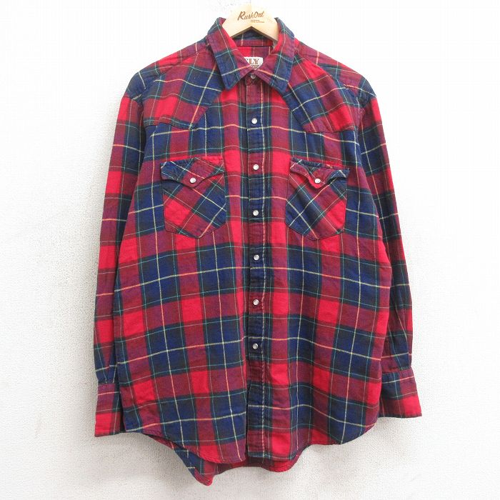 【50%OFF】XL★古着 ELY 長袖 ウエスタン フランネル シャツ メンズ 90年代 90s 赤他 レッド チェック 25jan16 中古 トップス