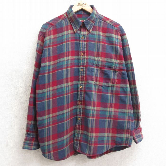 【20%OFF】L★古着 アメリカンイーグル American Eagle 長袖 フランネル シャツ メンズ 00年代 00s コットン ボタンダウン 紺他 ネイビー チェック 25jan16 中古 トップス