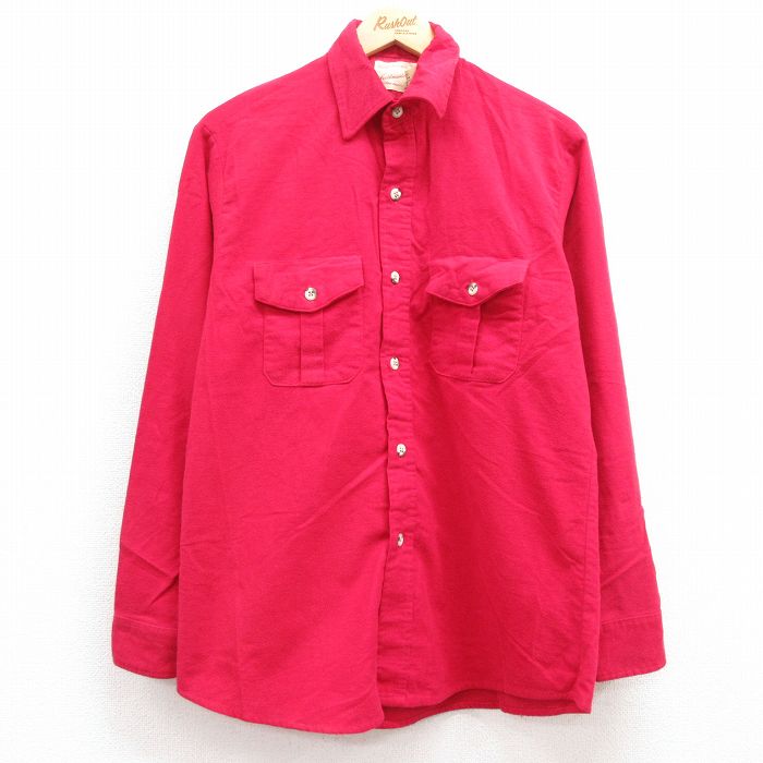 【50%OFF】M★古着 シアーズ 長袖 ヘビー フランネル シャツ メンズ 80年代 80s コットン 大きいサイズ 赤 レッド 25jan20 中古 トップス