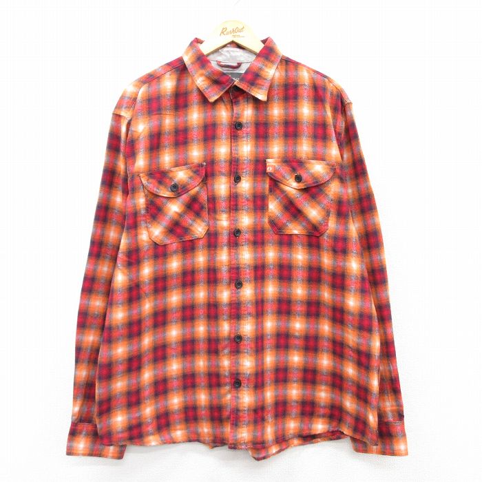 XL★古着 長袖 フランネル シャツ メンズ 赤他 レッド チェック 25jan23 中古 トップス