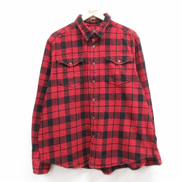 【50%OFF】XL★古着 エディーバウアー 長袖 フランネル シャツ メンズ 大きいサイズ コットン 赤他 レッド チェック 25jan27 中古 トップス