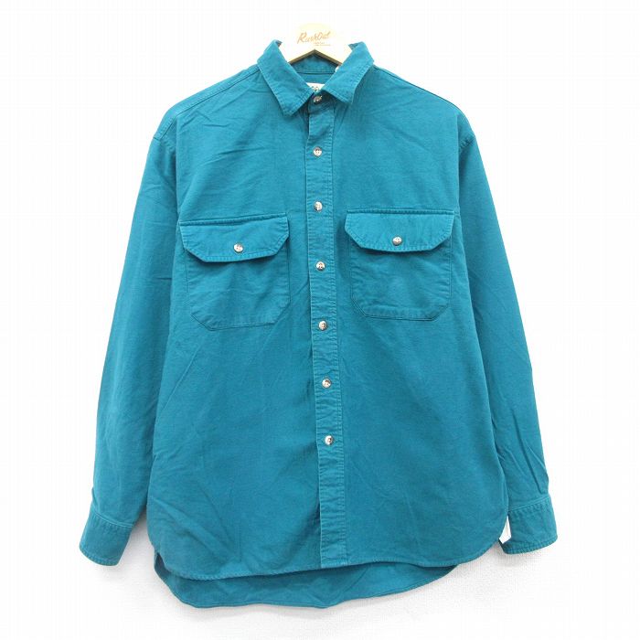 【20%OFF】L★古着 アールイーアイ REI 長袖 ヘビー フランネル シャツ メンズ 90年代 90s コットン 青緑 25jan30 中古 トップス