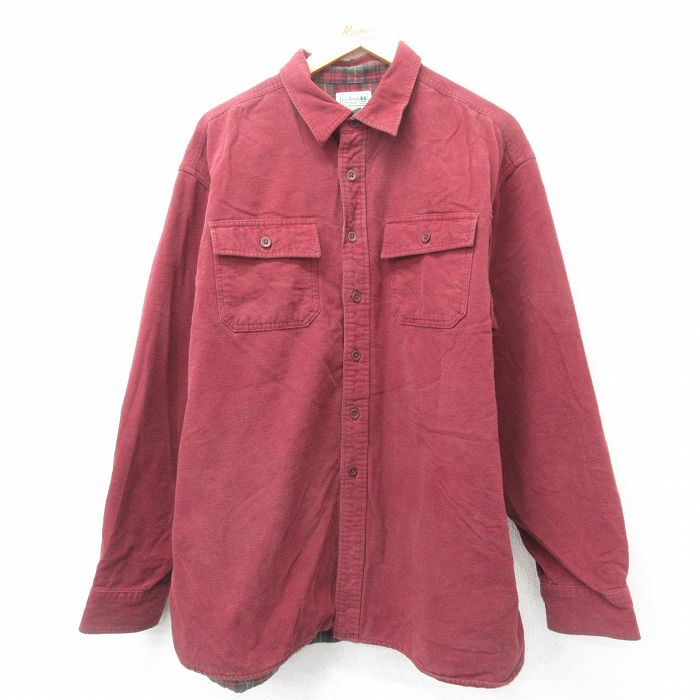 【50%OFF】XL★古着 エルエルビーン LLBEAN 長袖 ヘビー フランネル シャツ メンズ 00年代 00s 大きいサイズ コットン エンジ 内側フランネル 【spe】 25jan31 中古 トップス