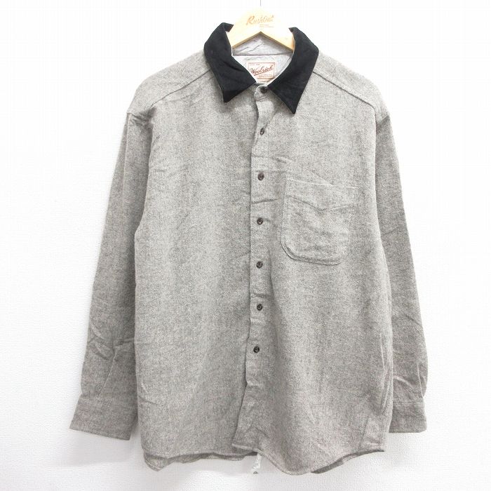XL★古着 ウールリッチ WOOLRICH 長袖 ウール シャツ メンズ 90年代 90s USA製 グレー 25feb04 中古 トップス