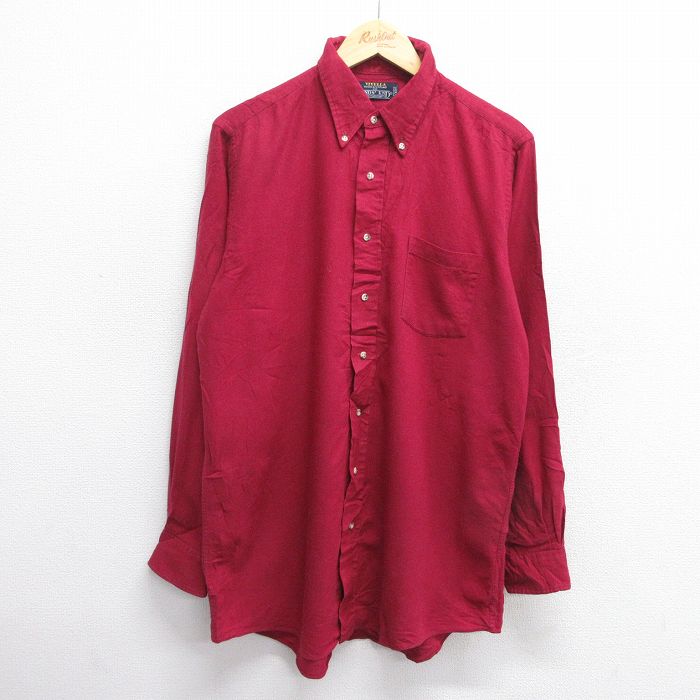 L★古着 ランズエンド 長袖 ウール シャツ メンズ 00年代 00s ボタンダウン カナダ製 エンジ 25feb04 中古 トップス