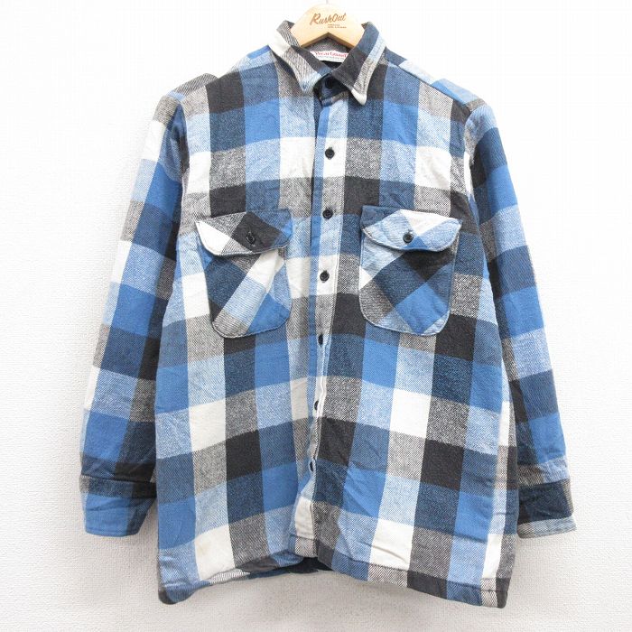 S★古着 Wear Guard 長袖 ヘビー フランネル シャツ メンズ 80年代 80s USA製 紺他 ネイビー チェック 内側キルティング 25feb05 中古 トップス