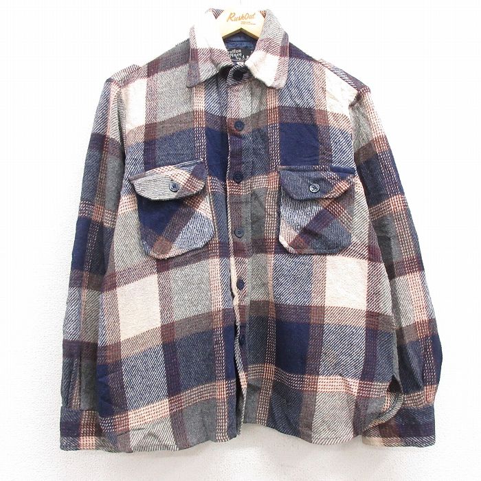 M★古着 長袖 ウール シャツ メンズ 80年代 80s 紺他 ネイビー 25feb05 中古 トップス