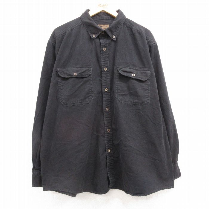 XL★古着 FADED GLORY 長袖 フランネル シャツ メンズ 大きいサイズ コットン ボタンダウン 黒 ブラック 25feb05 中古 トップス